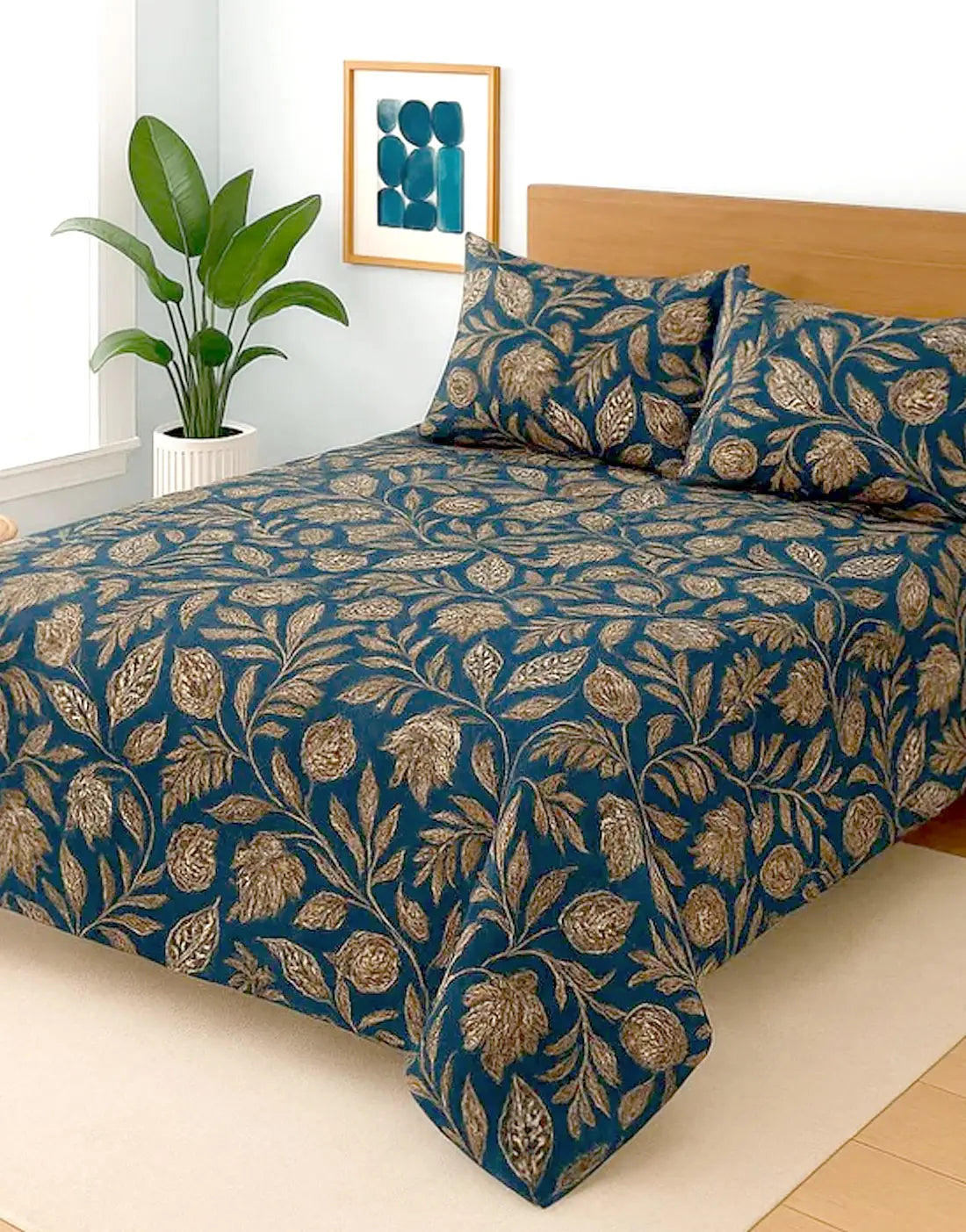 China Cotton King Size Bed Sheet Set with 2 Pillow Covers