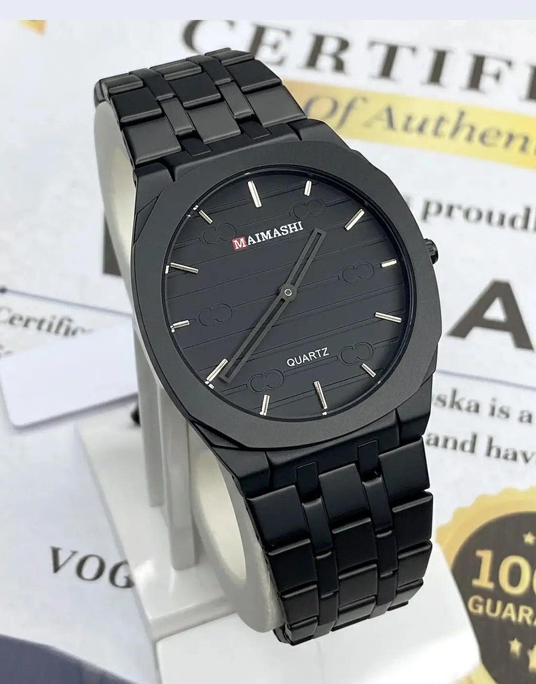 Maimashi Ultra Slim Black Men’s Luxury Watch with Stainless Steel Chain