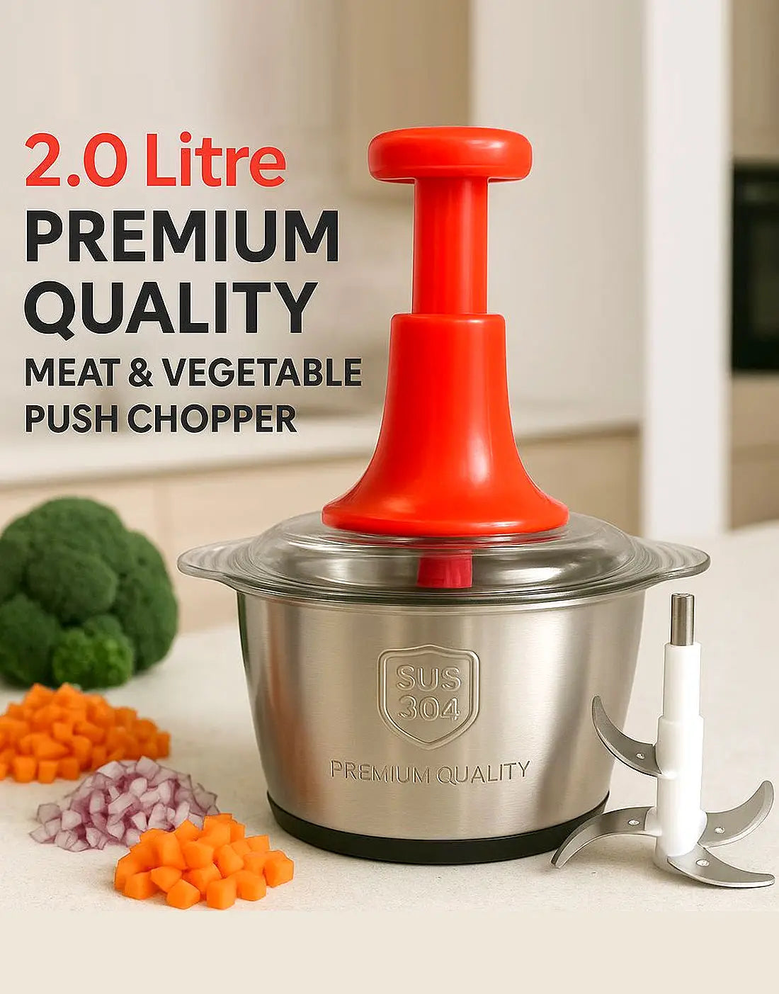 2.0 Litre Premium Quality Meat & Vegetable Push Chopper