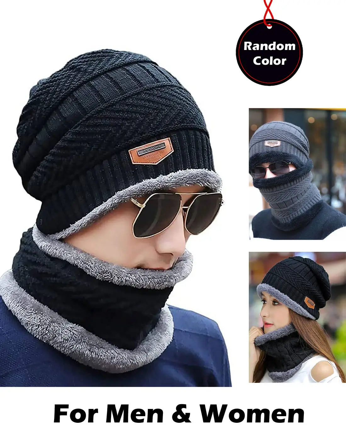 Unisex Winter Wool Beanie Cap with Neck Warmer - Ideal for Bikers