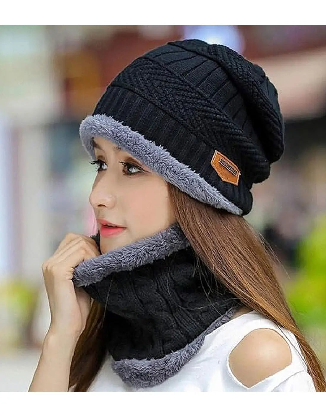 Unisex Winter Wool Beanie Cap with Neck Warmer - Ideal for Bikers