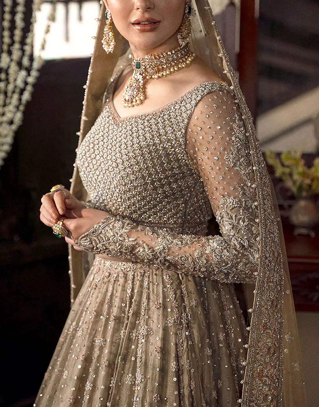 Glamorous Handwork Embroidered NET Bridal Lehenga Dress