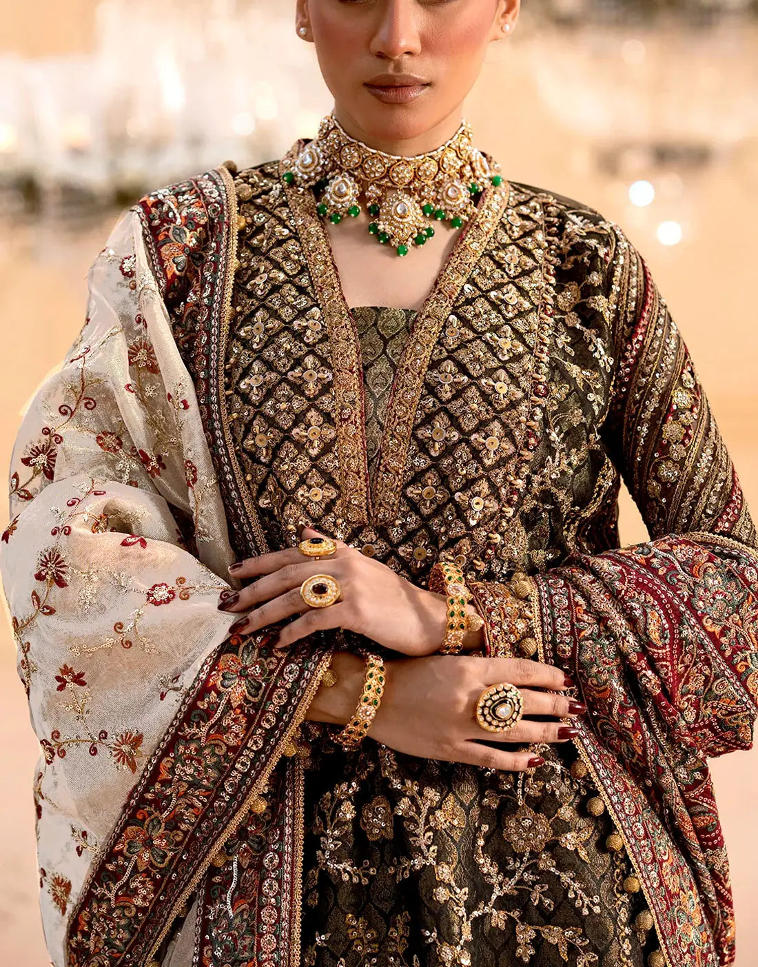 Luxurious Embroidered Black Organza Bridal Dress featuring Adda‑Work Detailing