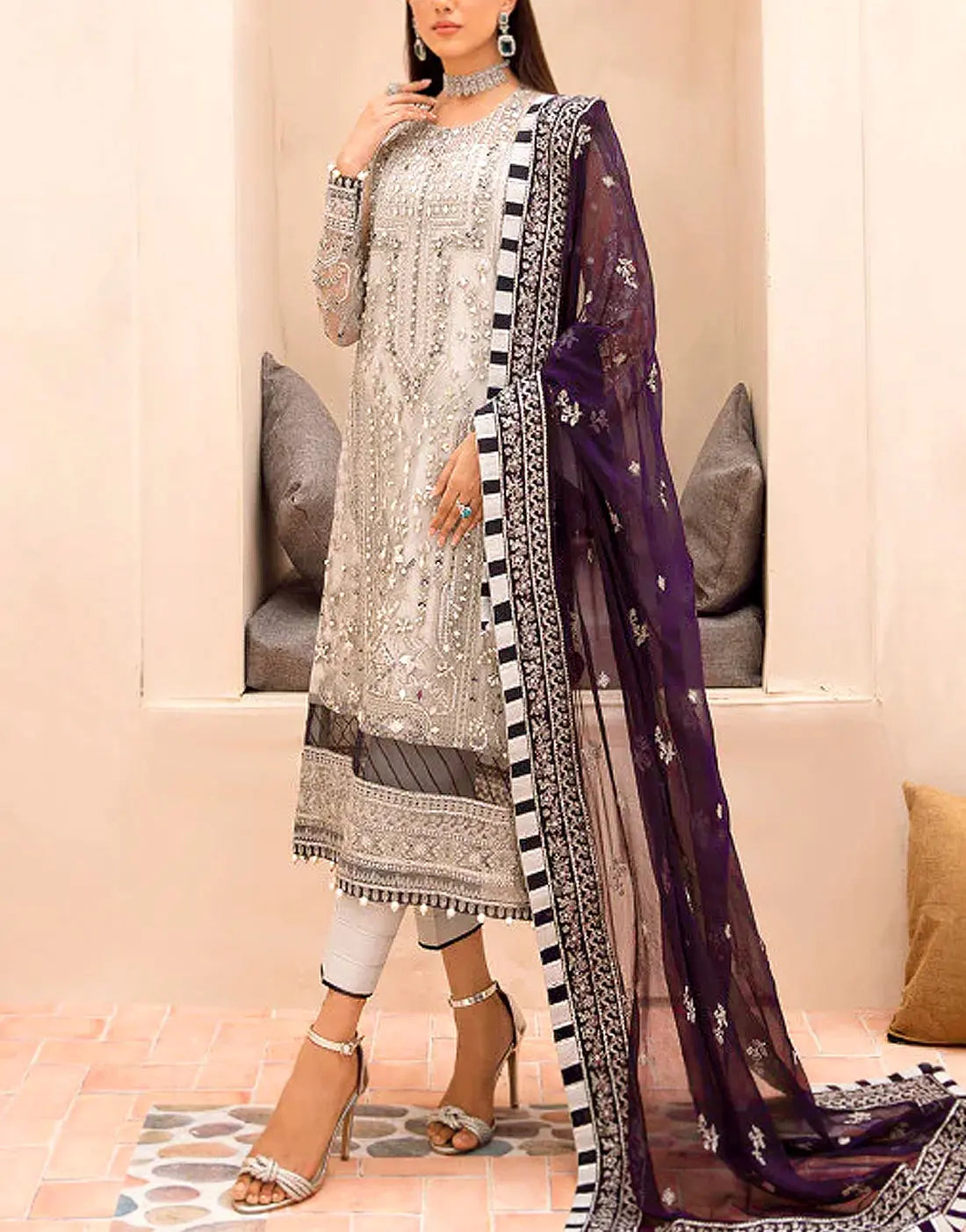 Stunning Handwork Embroidered Organza Party Wear Dress