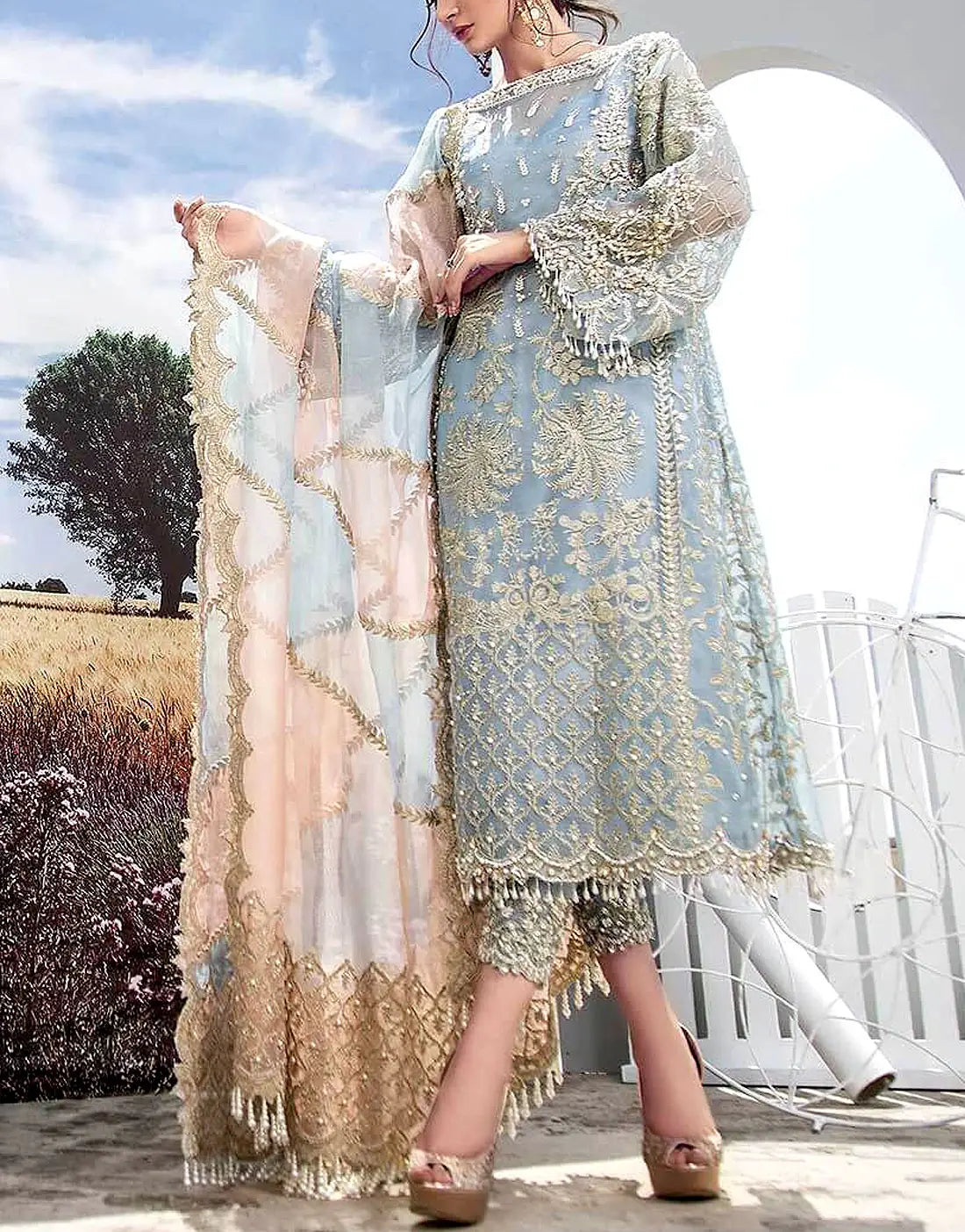 Adorable Heavy Embroidered Organza Dress - Ideal for Party & Wedding