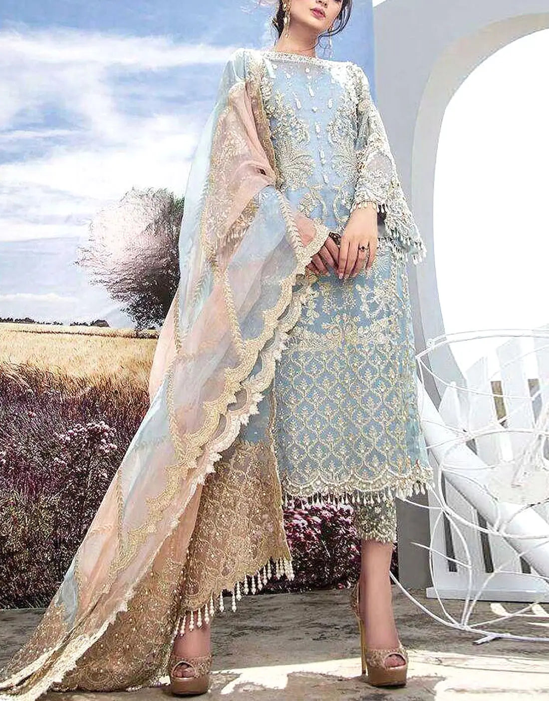 Adorable Heavy Embroidered Organza Dress - Ideal for Party & Wedding