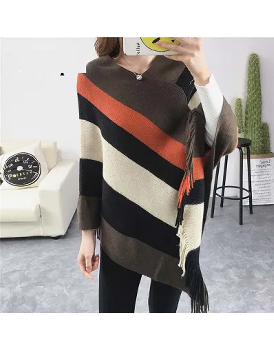 Women's Winter Wool Cape Shawl - Brown