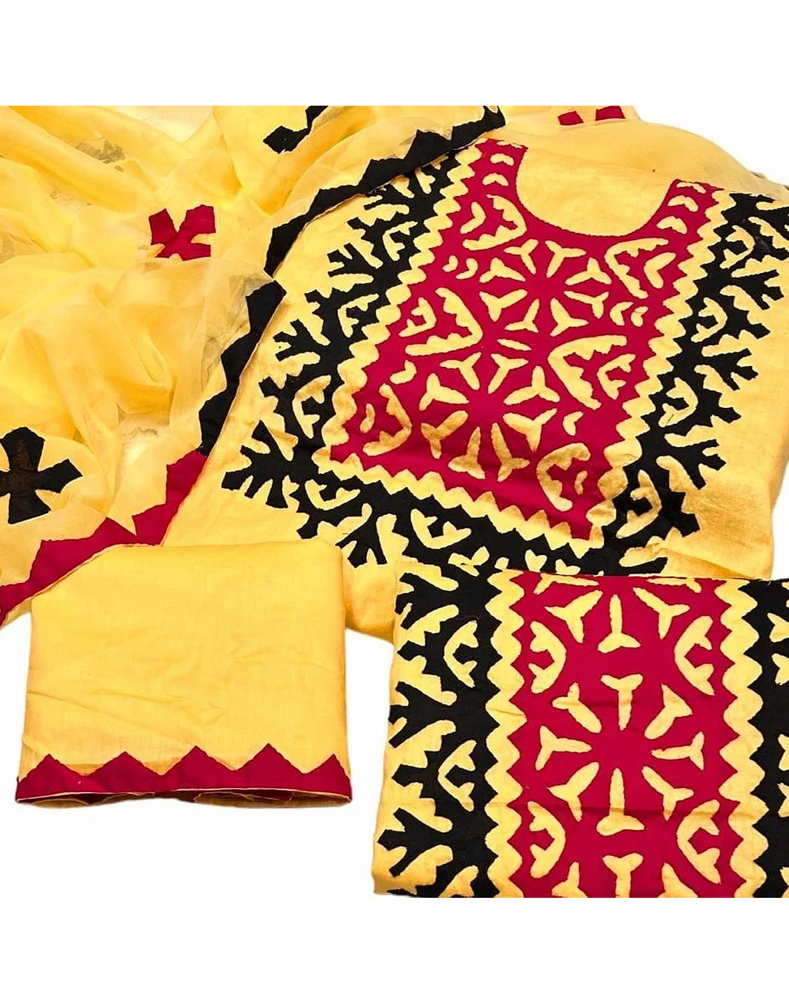 3-Pieces Sindhi Cultural Applique Work Cotton Lawn Suit