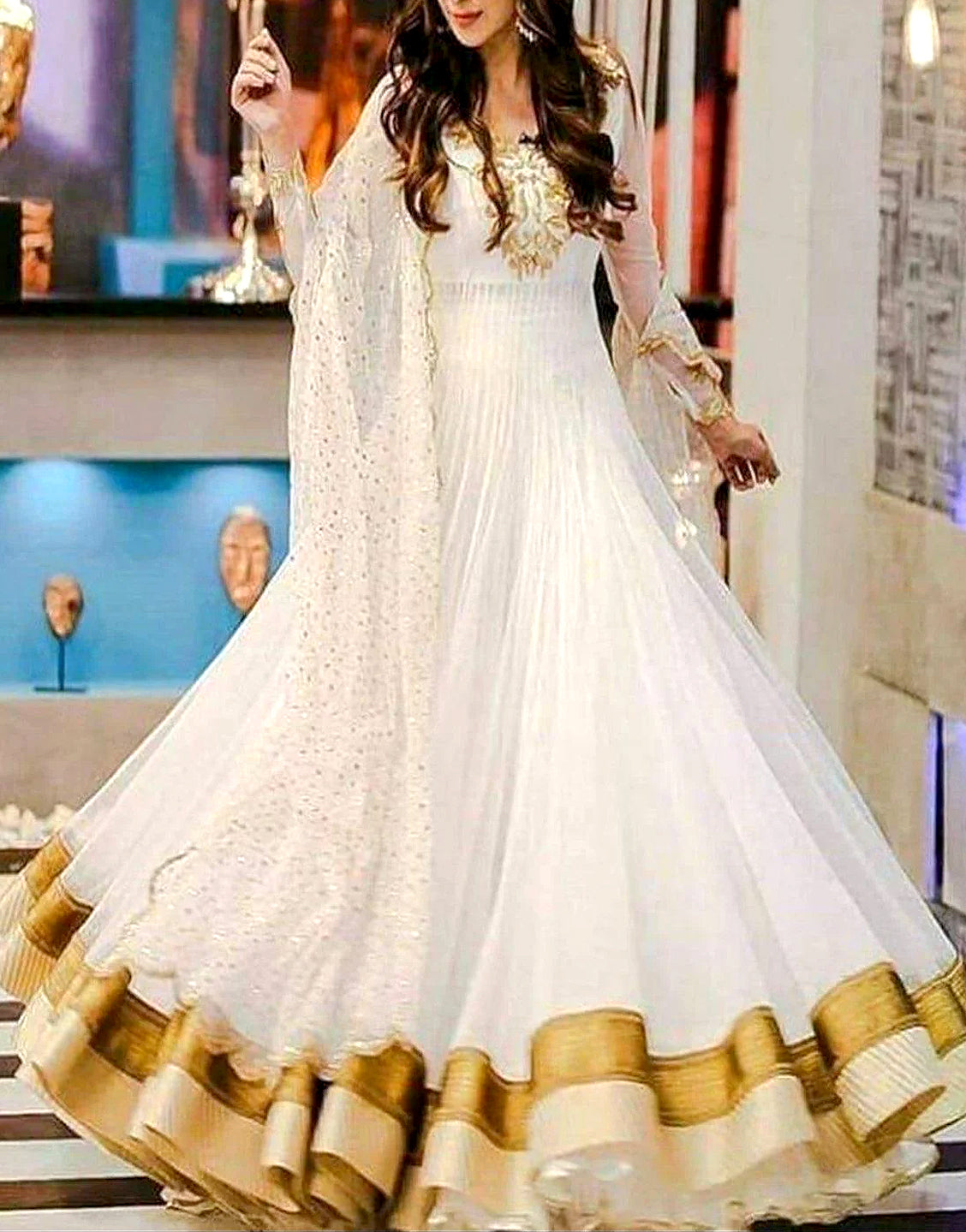 Adorable Embroidered White Chiffon Maxi Dress