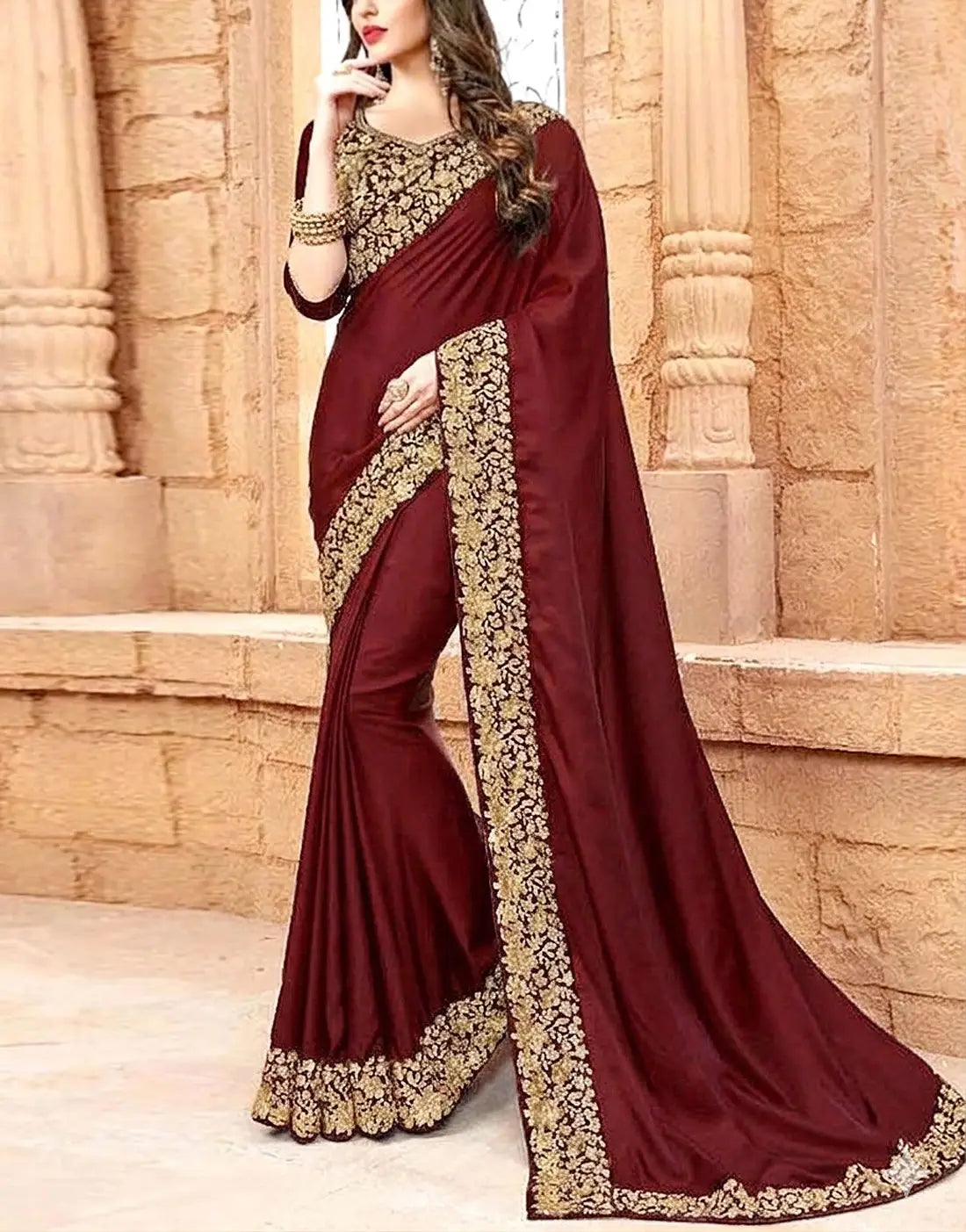 Elegant Embroidered Chiffon Indian Saree Dress – Ideal for Weddings & Formal Events