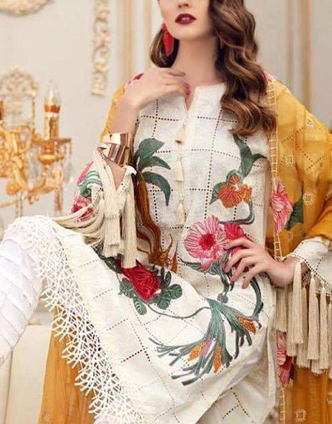 Luxury Embroidered Chikankari Lawn Dress with Chiffon Dupatta