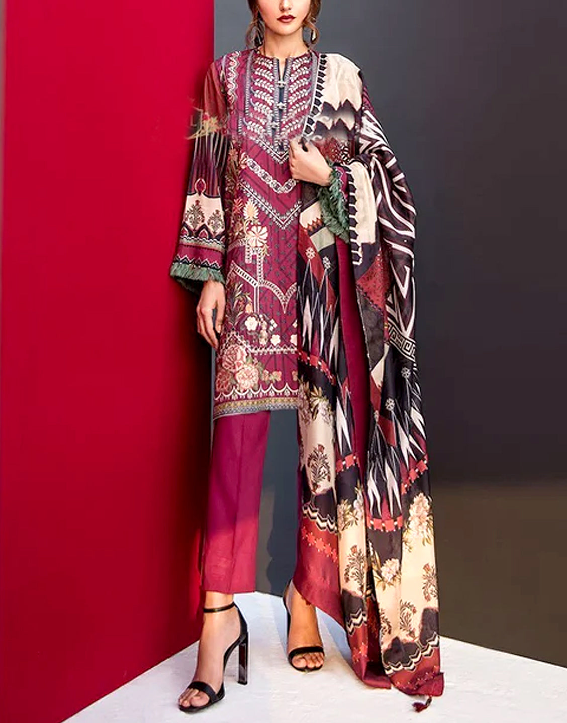 Embroidered Lawn Suit with Chiffon Dupatta