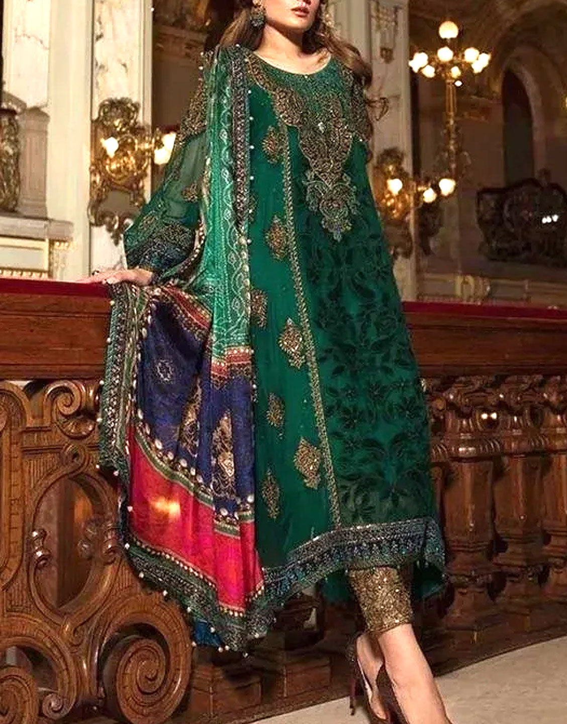 Heavy Embroidered Chiffon Suit with Digital Print Silk Dupatta