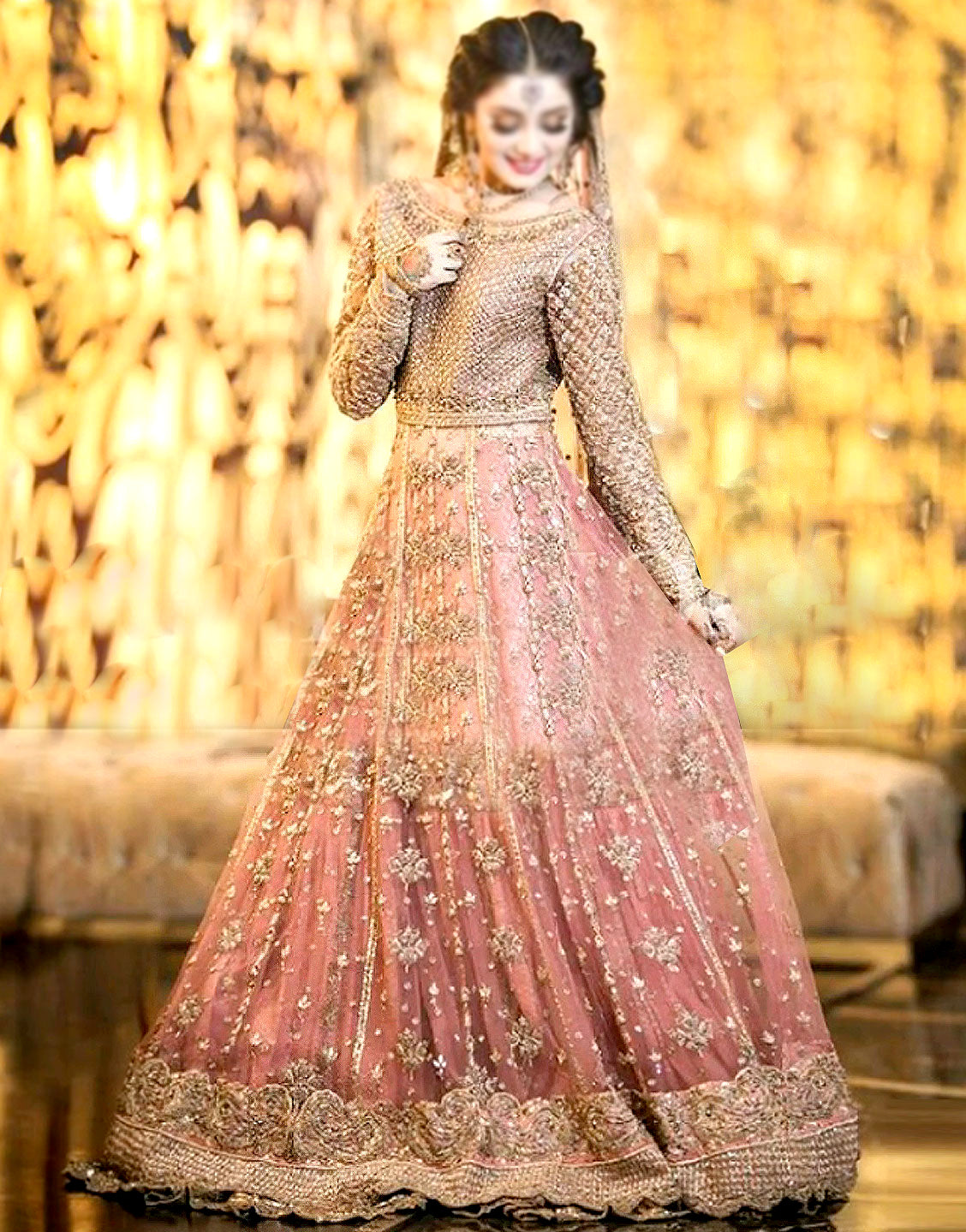 Heavy Embroidered Net Bridal Maxi Dress with Heavy Border Net Dupatta