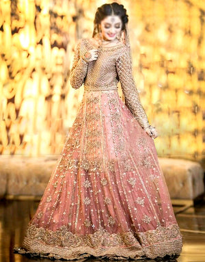 Heavy Embroidered Net Bridal Maxi Dress with Heavy Border Net Dupatta
