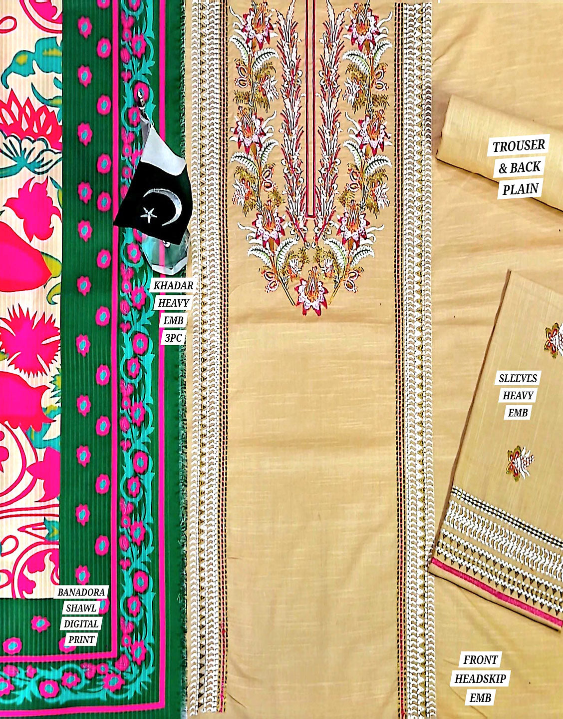 Heavy Front Panel Embroidered Khaddar Dress with Shawl Dupatta