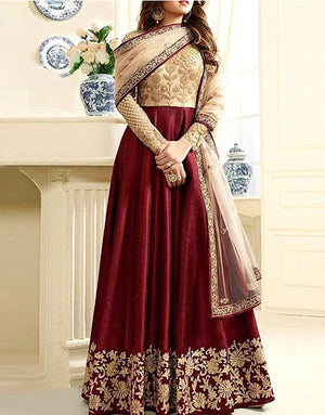 Indian Embroidered MAROON Chiffon Maxi Dress