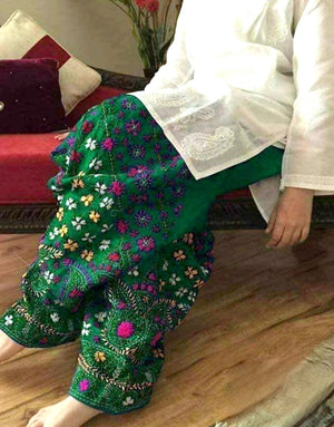 Trendy 2-Piece Embroidered Cotton Lawn Dress with Green Phulkari Embroidered Trouser