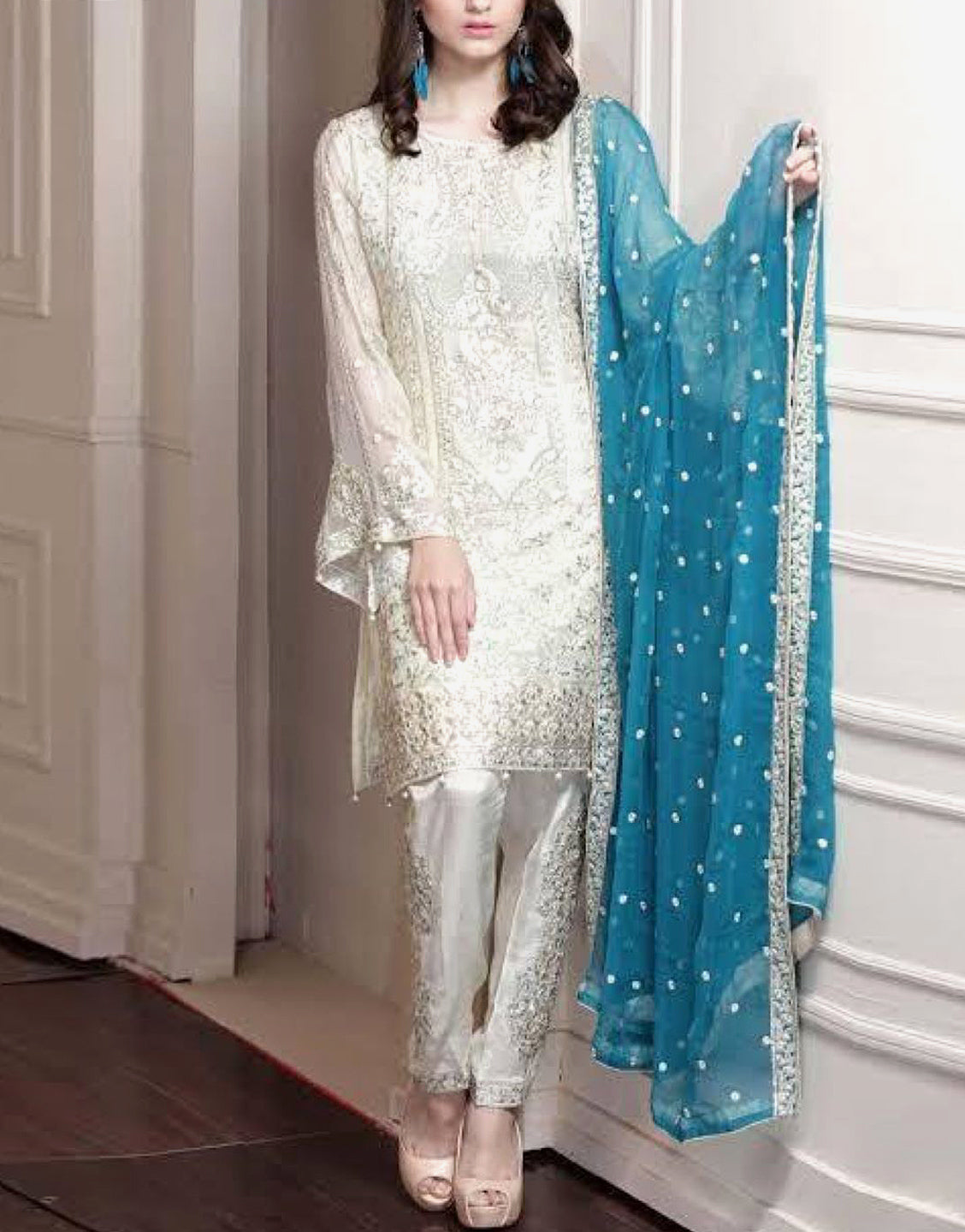 Heavy Embroidered Chiffon Wedding Dress
