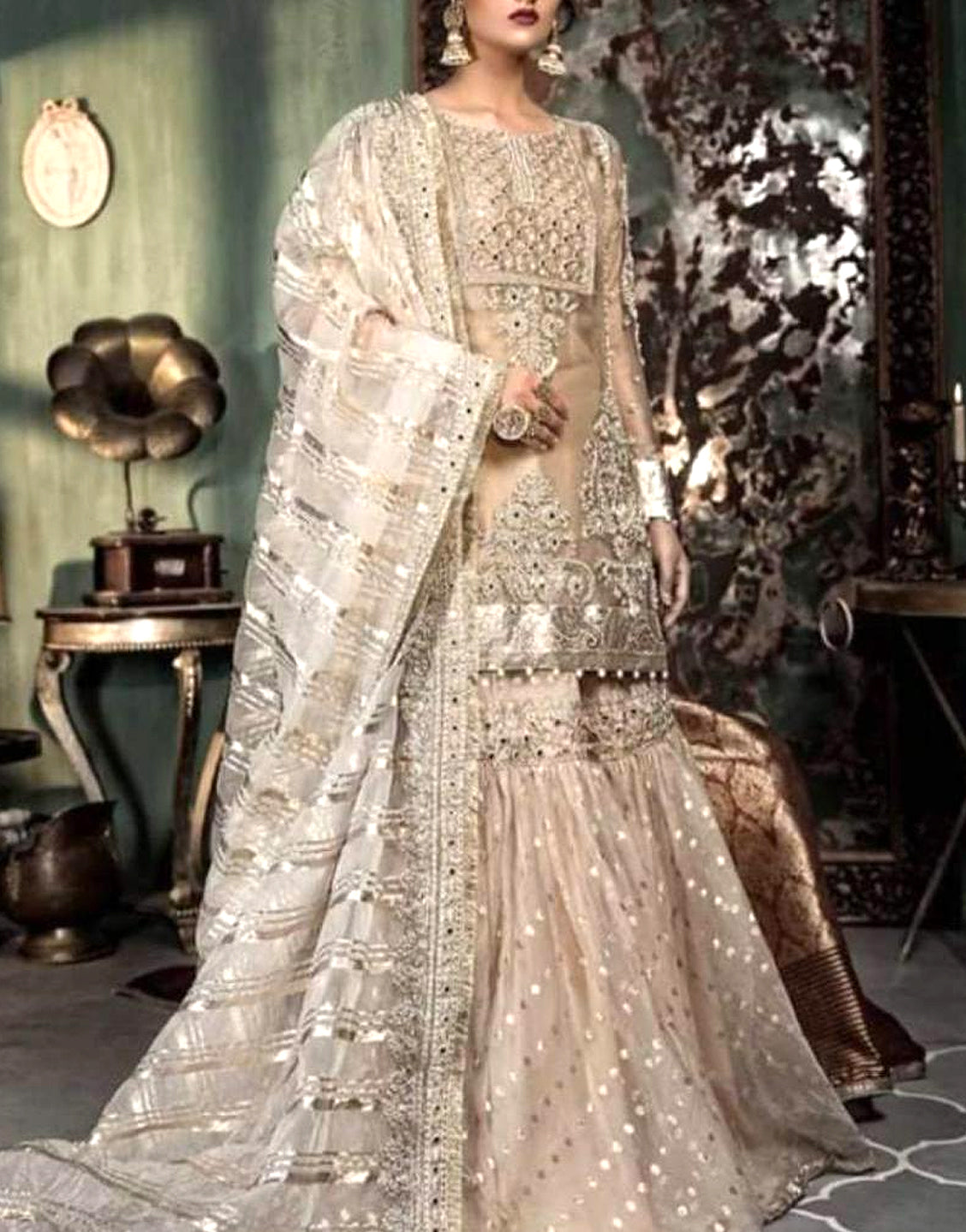Mirror Work Heavy Embroidered Net Lehenga Dress