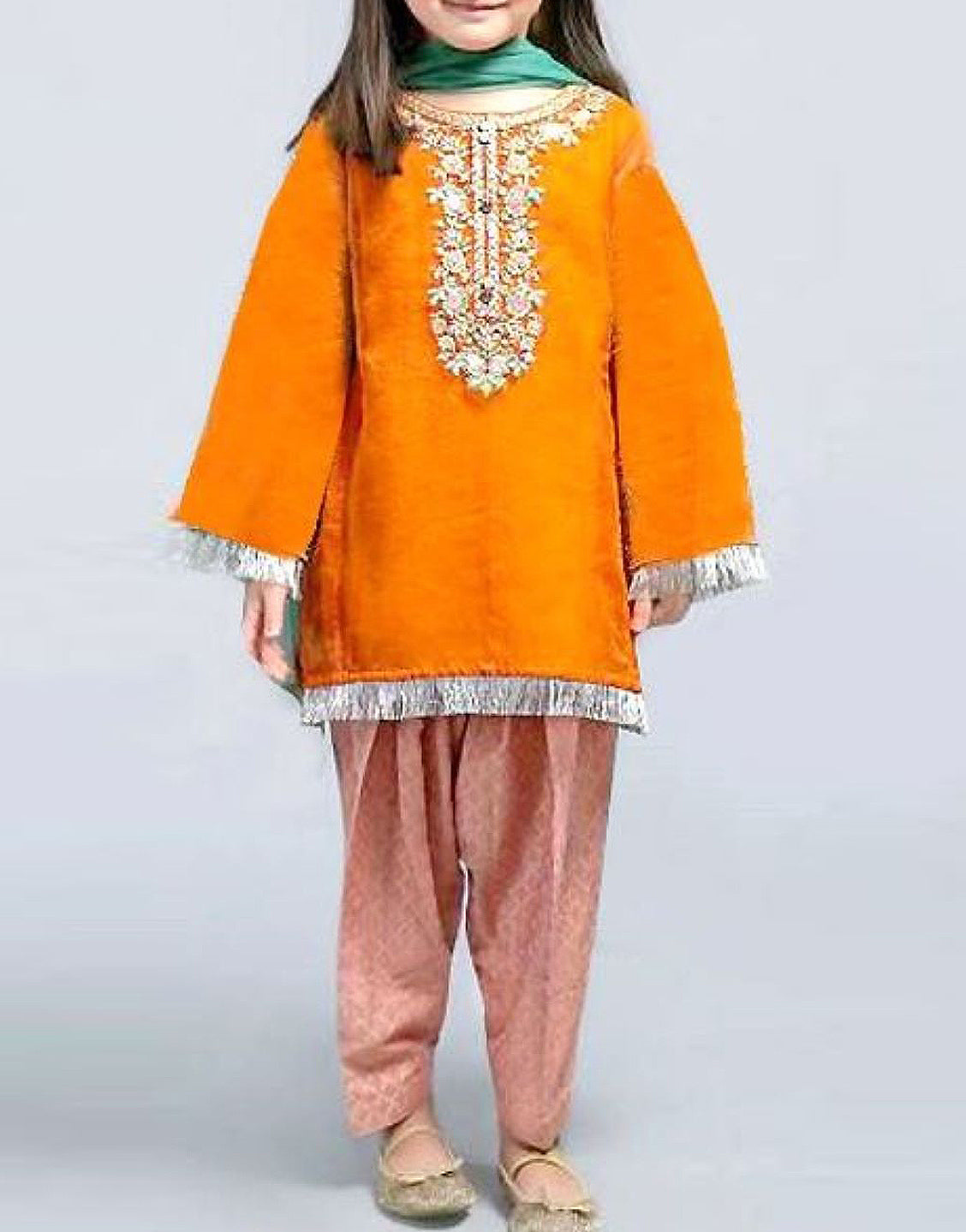 Kids 2-Piece Embroidered Linen Dress