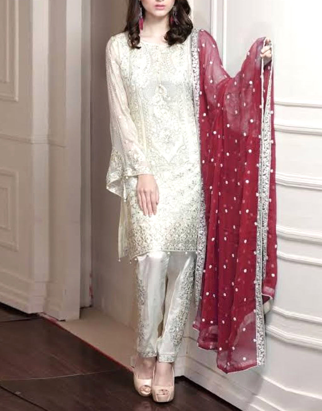 Heavy Embroidered Chiffon Wedding Dress