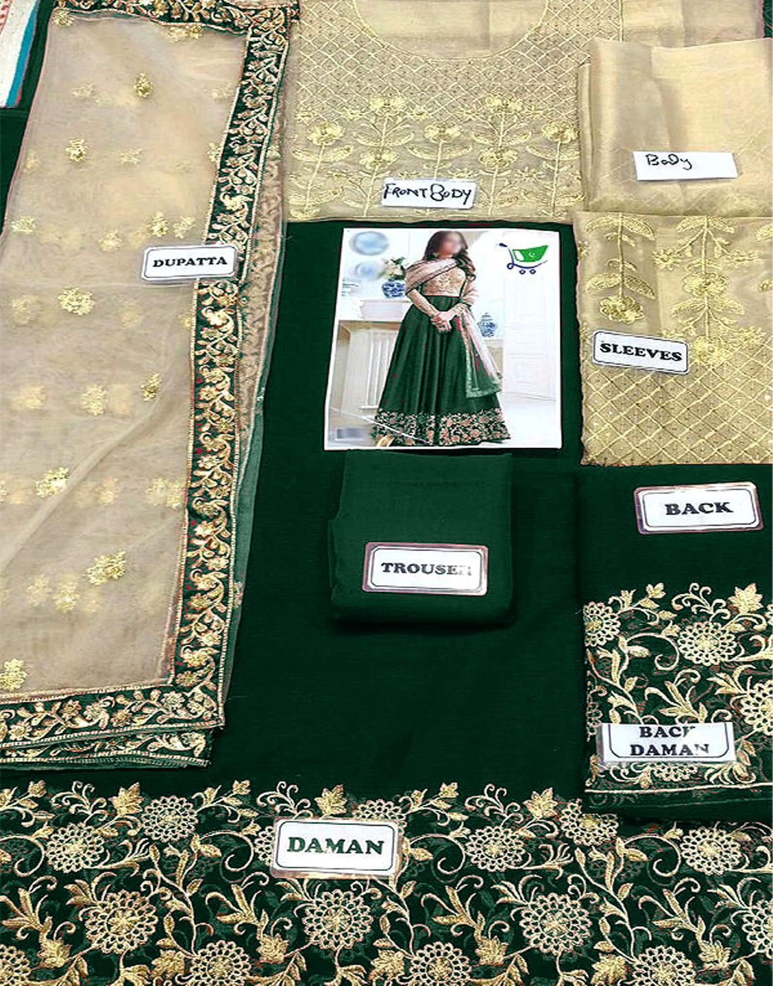 Indian Embroidered GREEN Chiffon Maxi Dress