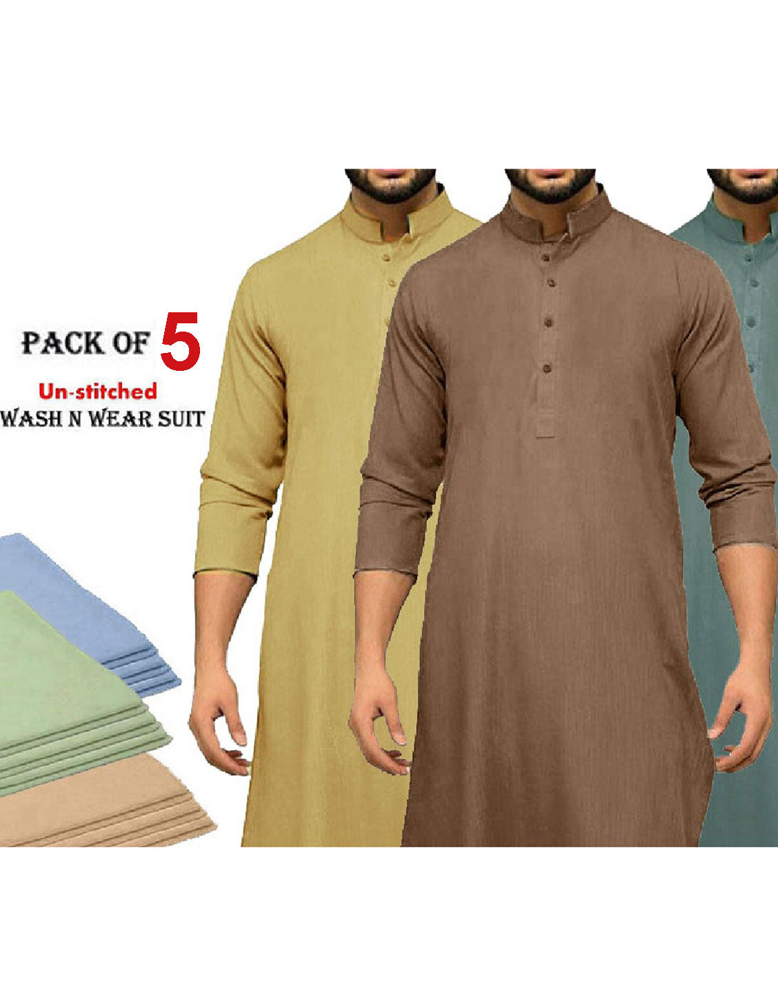Pack of 5 Unstitched Wash n Wear Men's Shalwar Kameez Wholesale