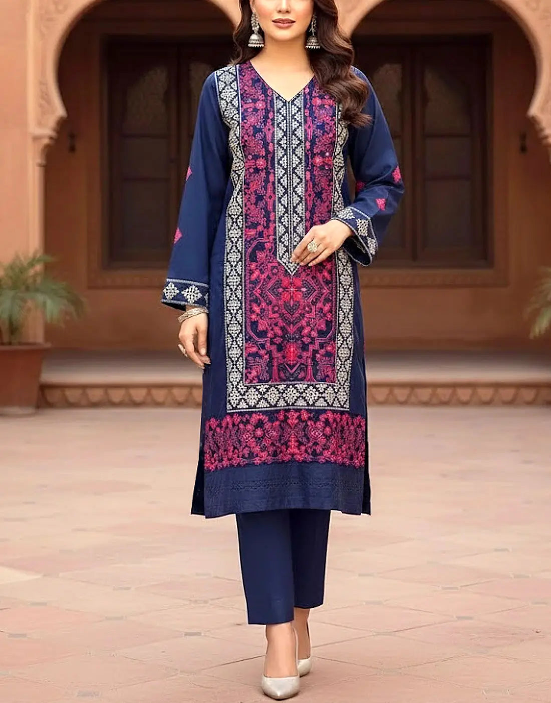 Adorable Full Front Embroidered 2-Piece Lawn Dress for Girls