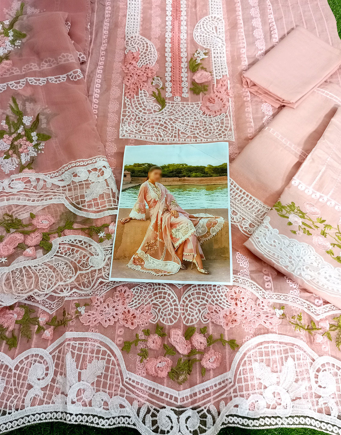 Luxurious Schiffli Embroidered Lawn Dress with 4-Side Embroidered Chiffon Dupatta