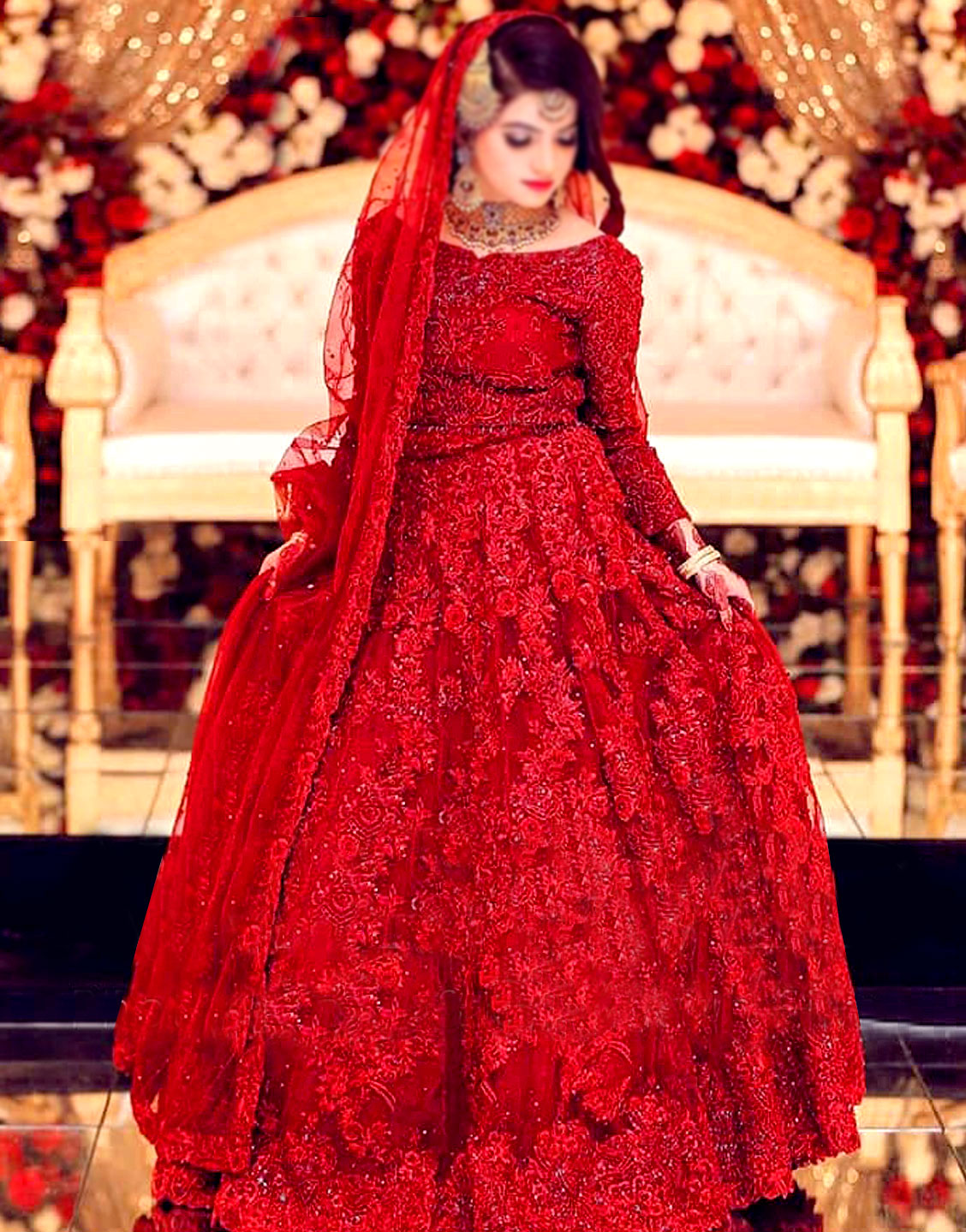 3D & Handwork Heavy Embroidered Net Bridal Maxi Dress