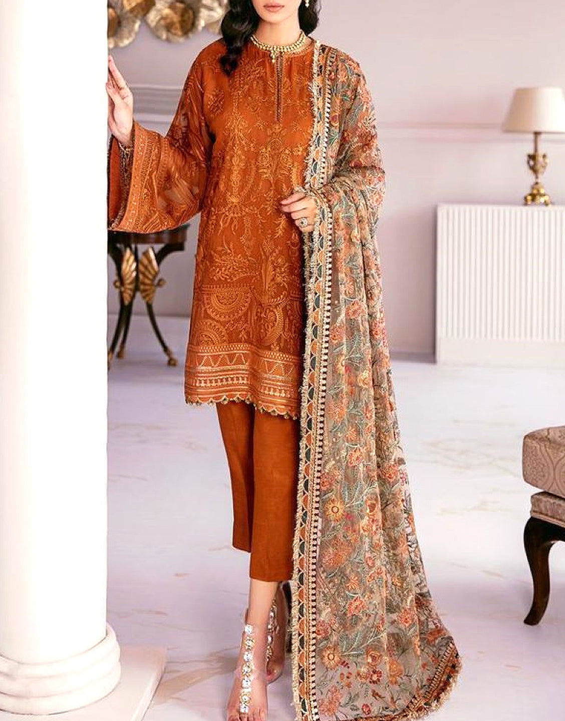 Heavy Embroidered Organza Party Wear Dress 