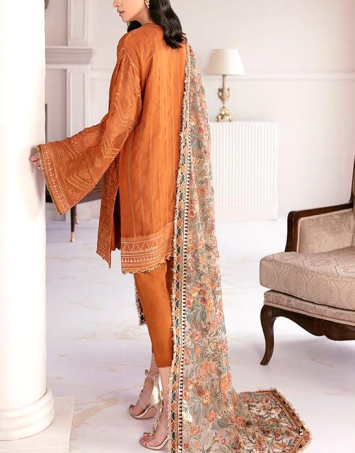 Heavy Embroidered Organza Party Wear Dress