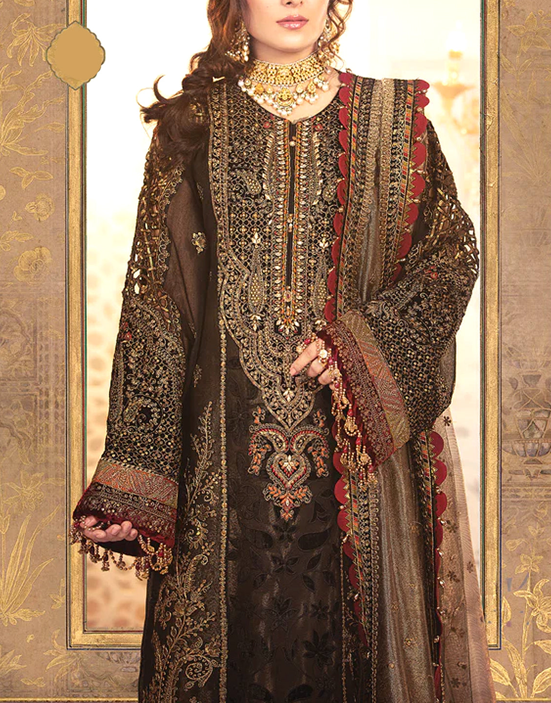 Heavy Embroidered & Handwork Organza Wedding Dress with Net Dupatta - Out of Stock
