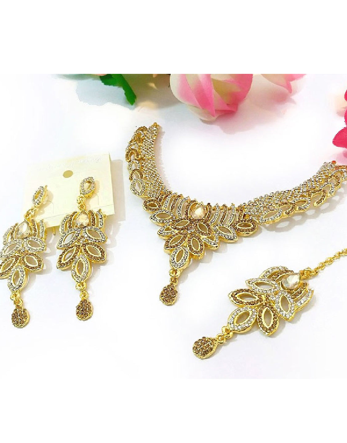Adorable Party Wear Jewelry Set with Drop Earrings & Maang Tikka