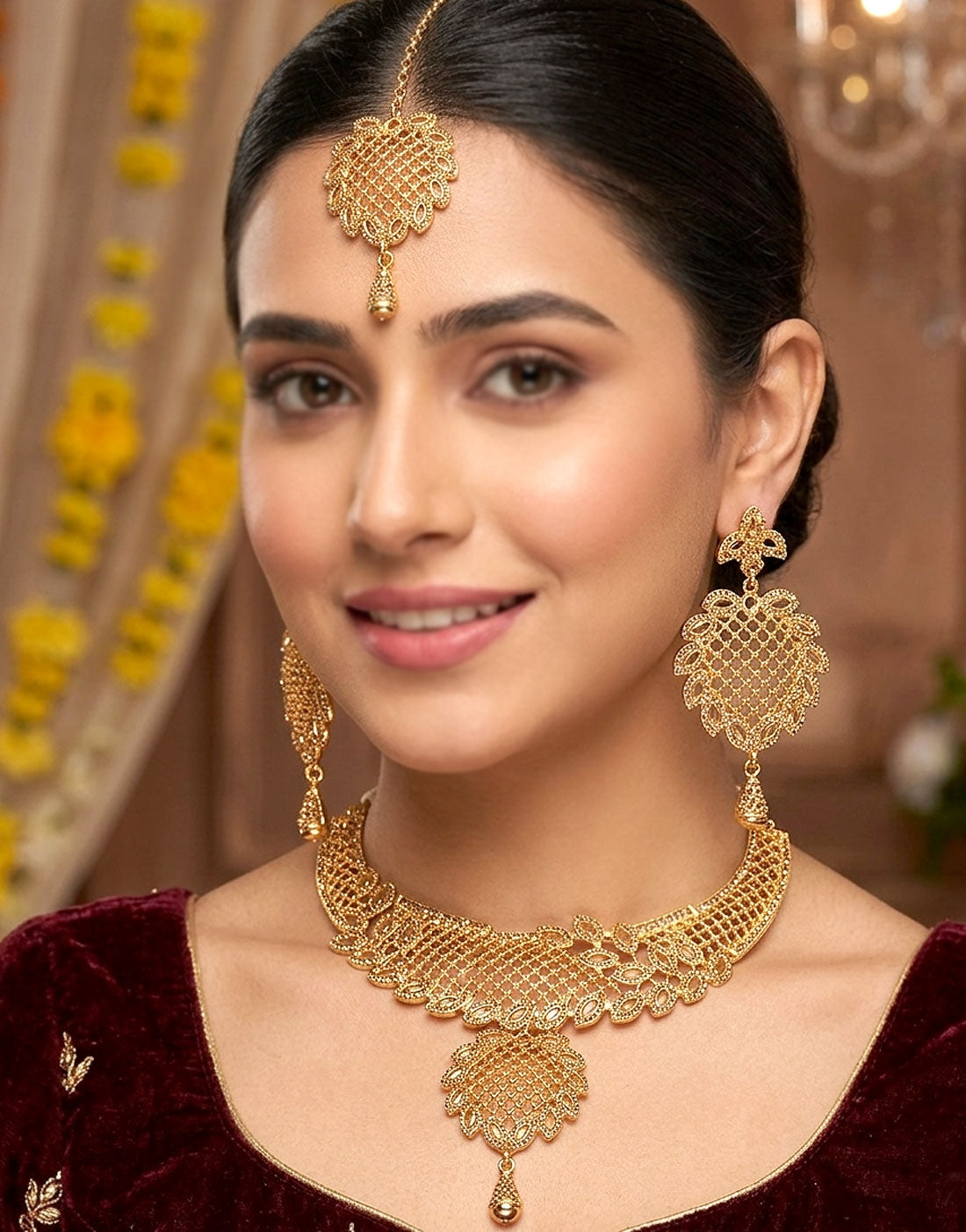 Gorgeous Party Wear Jewelry Set with Earrings & Tikka
