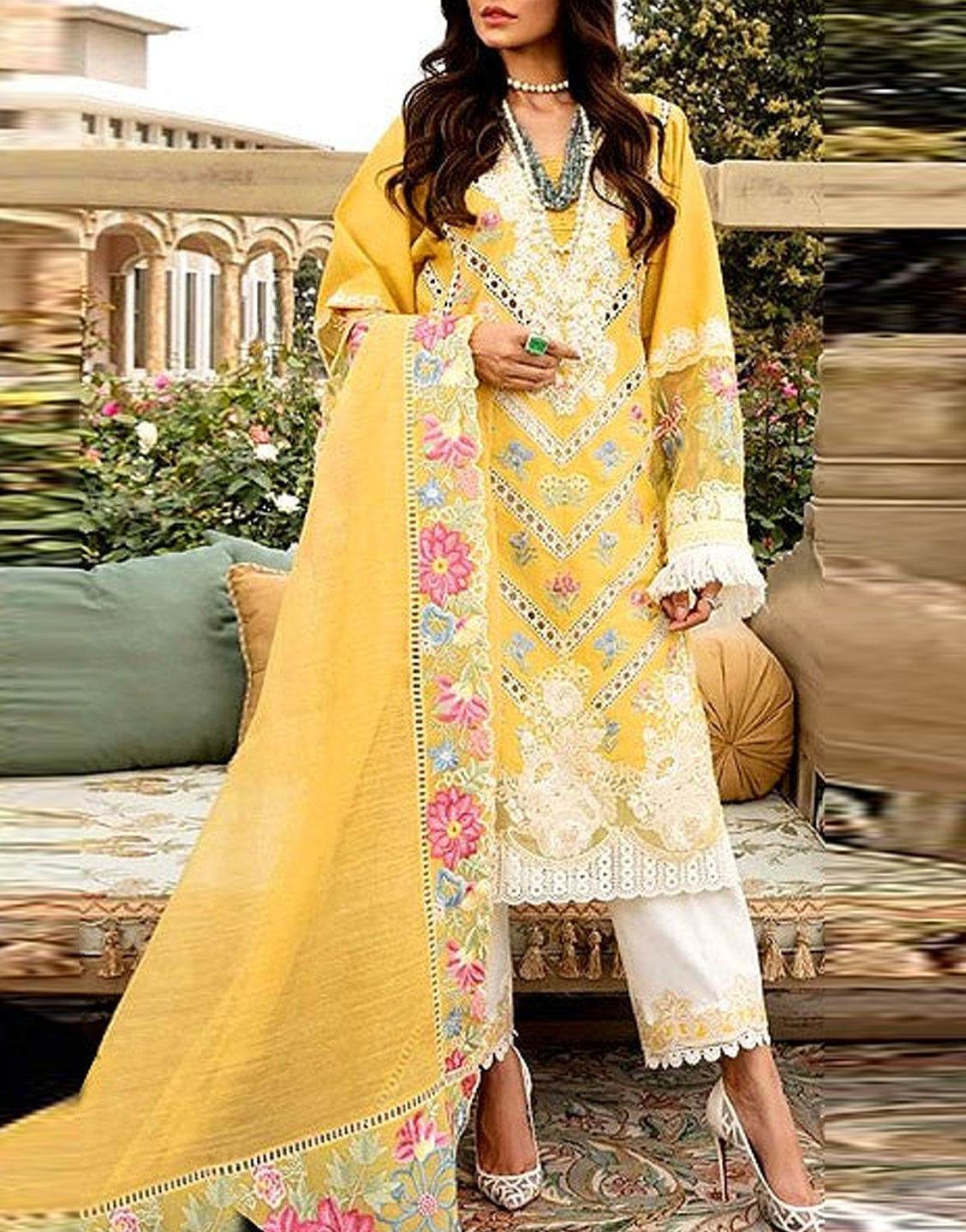 Luxurious Schiffli Embroidered Lawn Dress with Embroidered Organza Dupatta