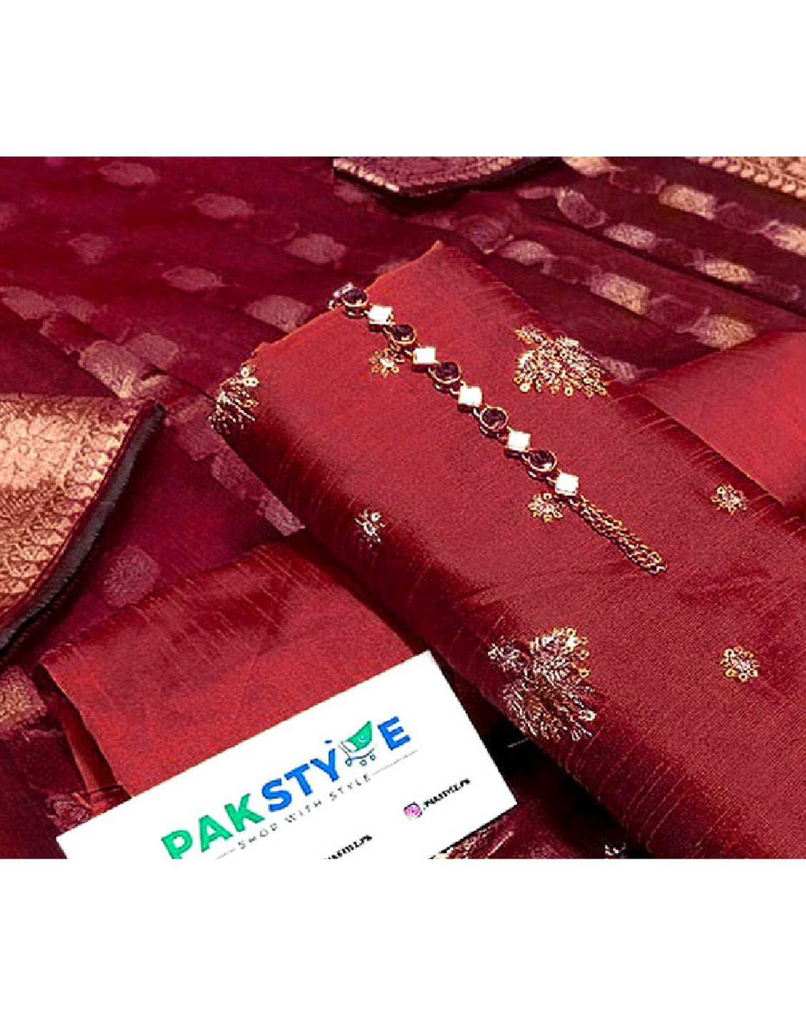 Banarsi Style Embroidered Raw Silk Dress with Organza Jacquard Dupatta