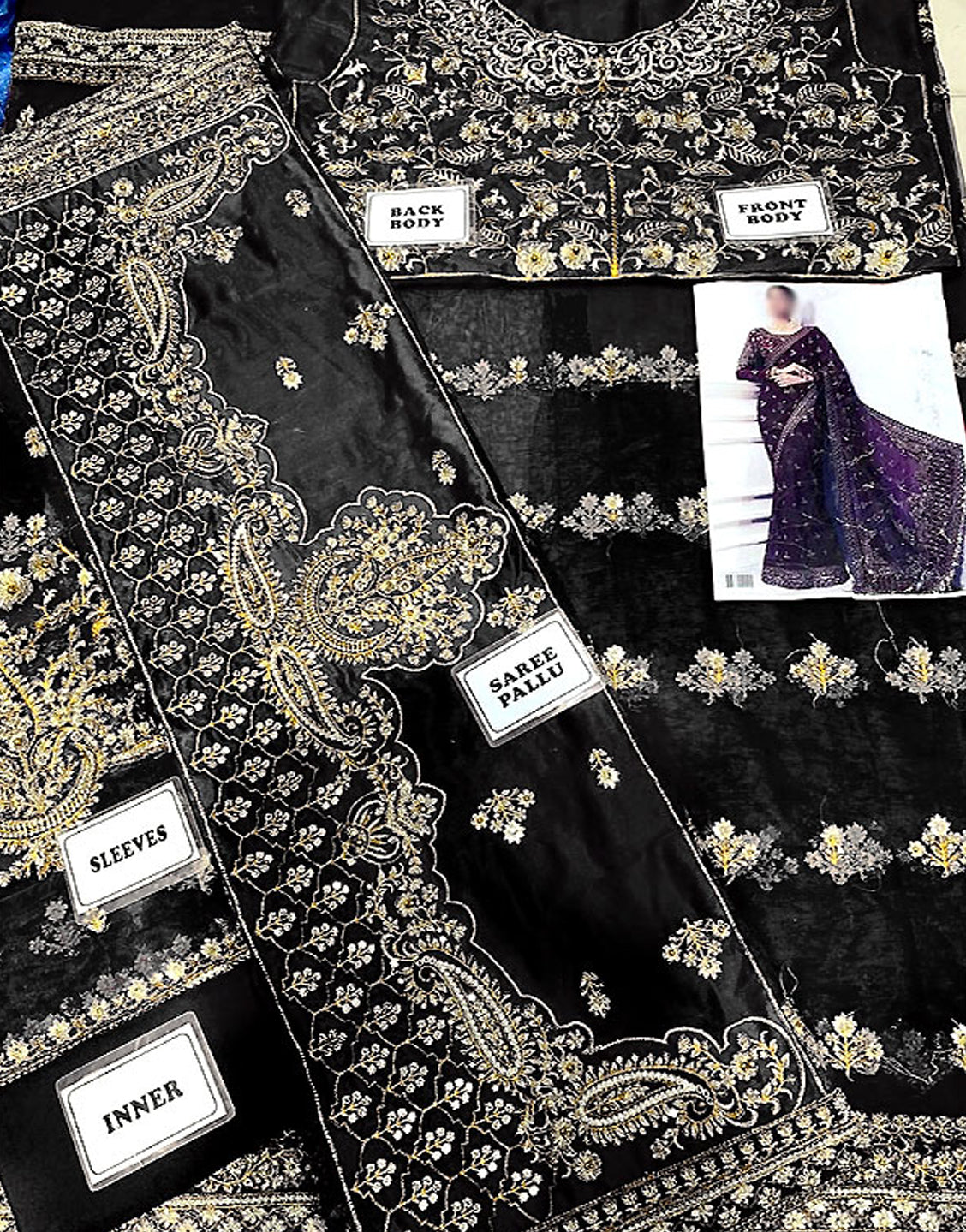 Handwork Heavy Embroidered Black Net Saree - Out of Stock