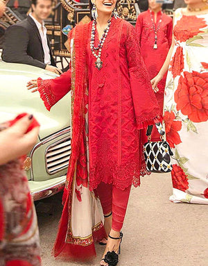 Luxury Schiffli Embroidered Lawn Dress with Digital Print Silk Dupatta