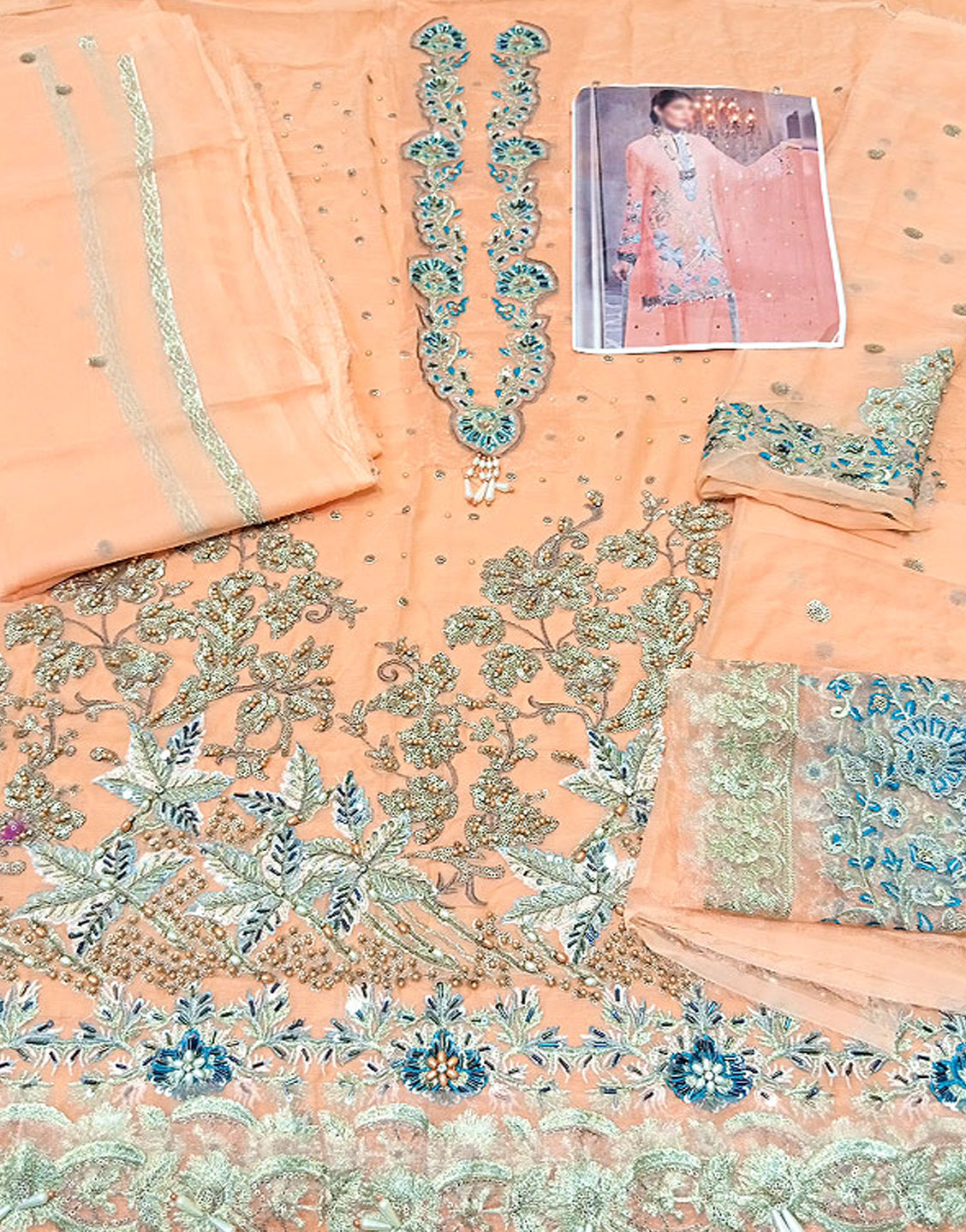 Handwork Heavy Embroidered Chiffon Party Wear Dress
