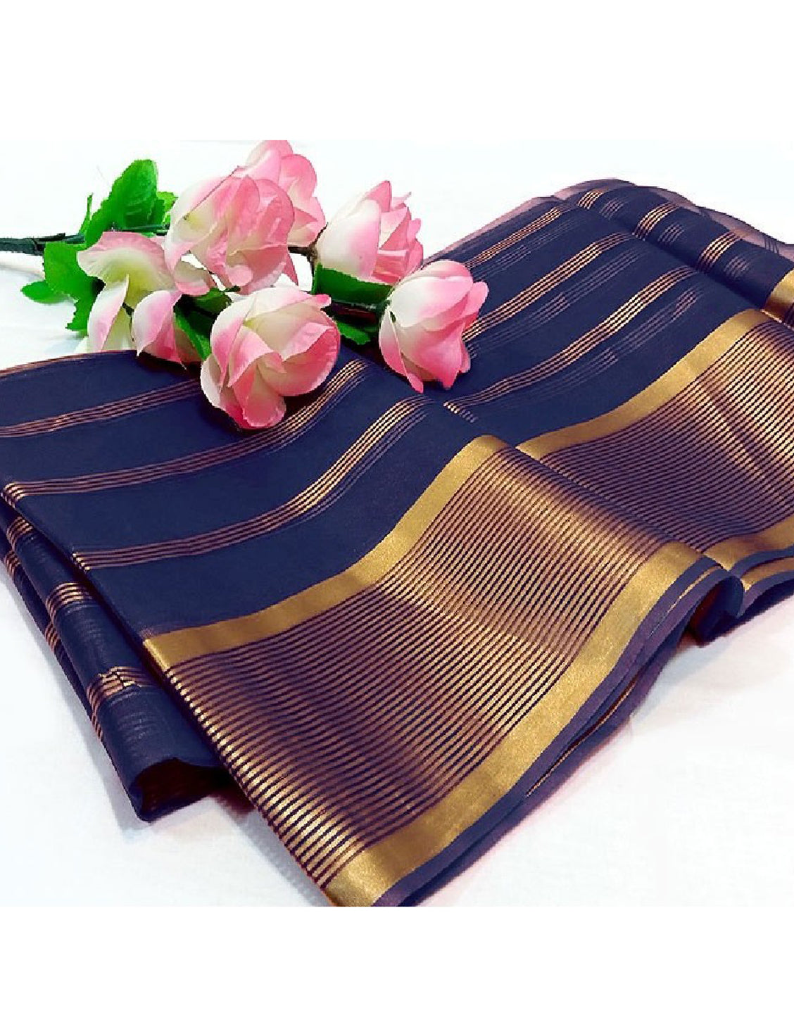 Lining Printed Organza Dupatta - Navy Blue