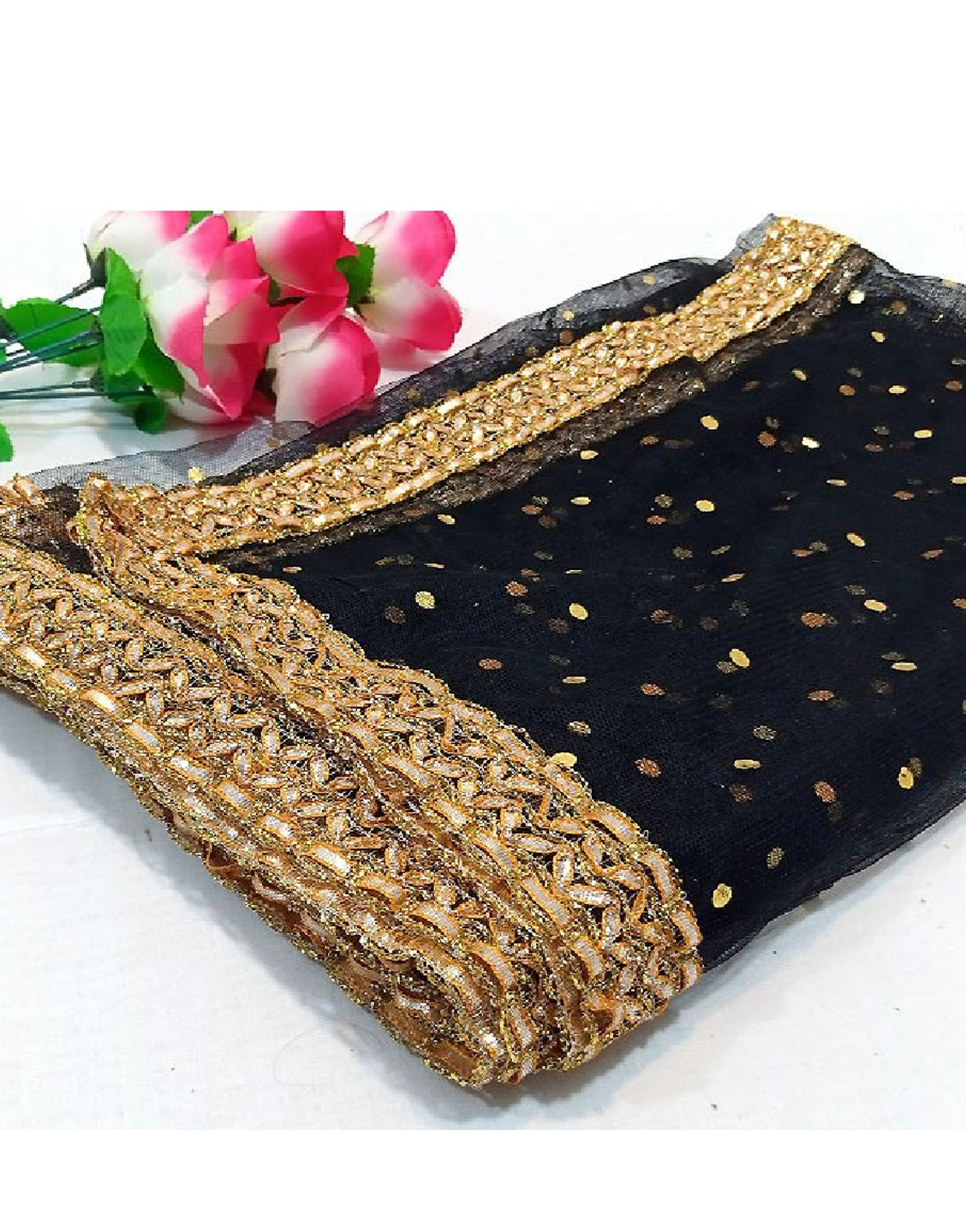 Gota Lace Net Dupatta - Black