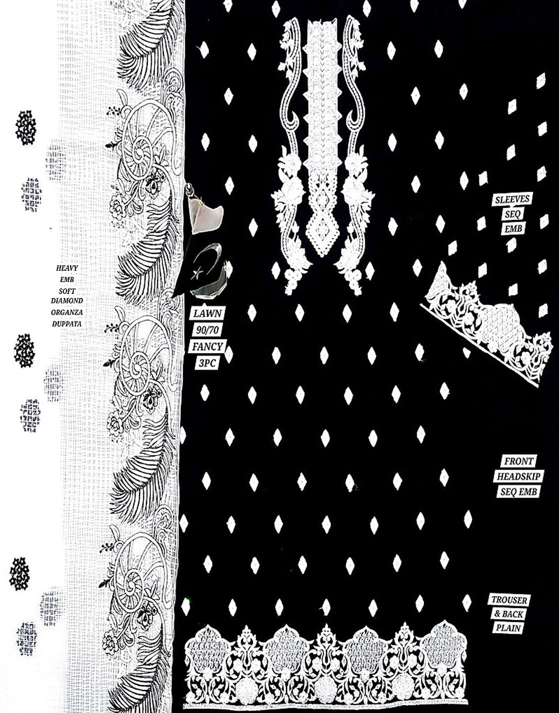Heavy Embroidered Black Lawn Dress with Embroidered Organza Dupatta