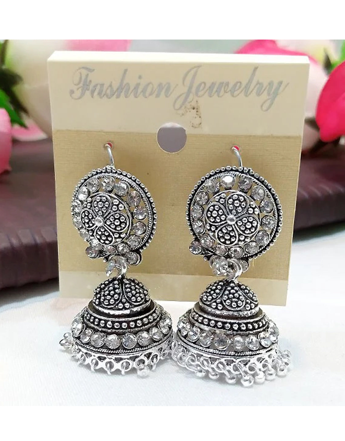 Antique Style Silver Jhumki Earrings for Girls