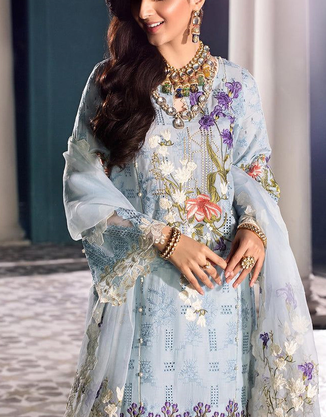 Luxury Schiffli Embroidered Lawn Dress with Embroidered Organza Dupatta - Out of Stock