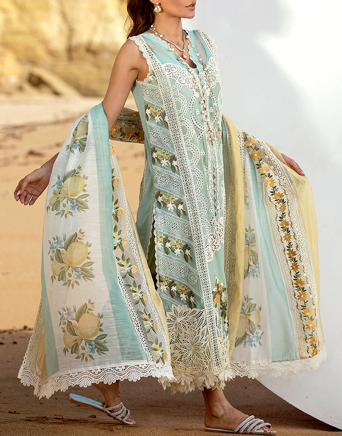 Luxury Schiffli Embroidered Lawn Dress with Embroidered Organza Net Dupatta - Out of Stock