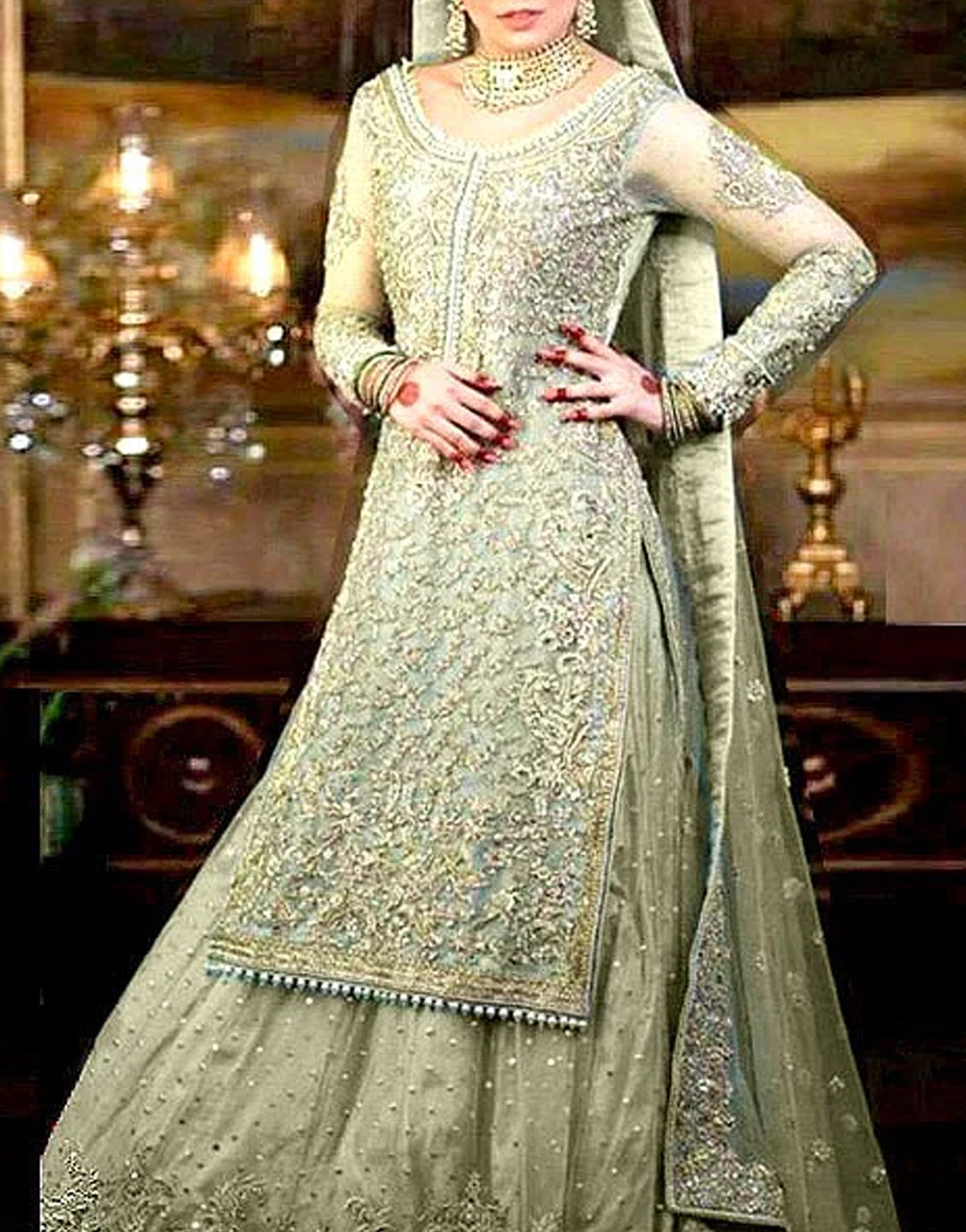 Handwork Heavy Embroidered Net Bridal Lehenga Dress 2022