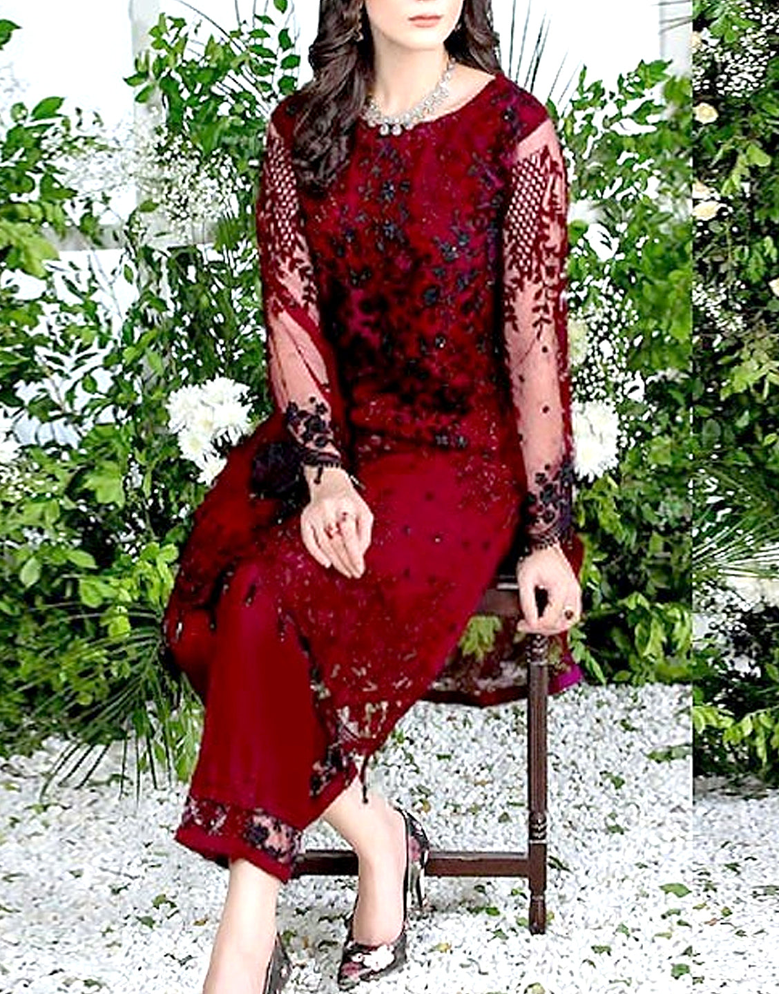 2-Piece Embroidered Fancy Net Party Wear Dress 