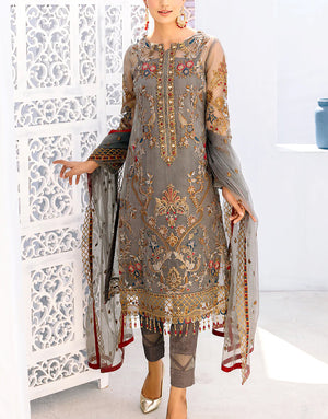Handwork Embroidered Organza Party Wear Dress with Embroidered Net Dupatta